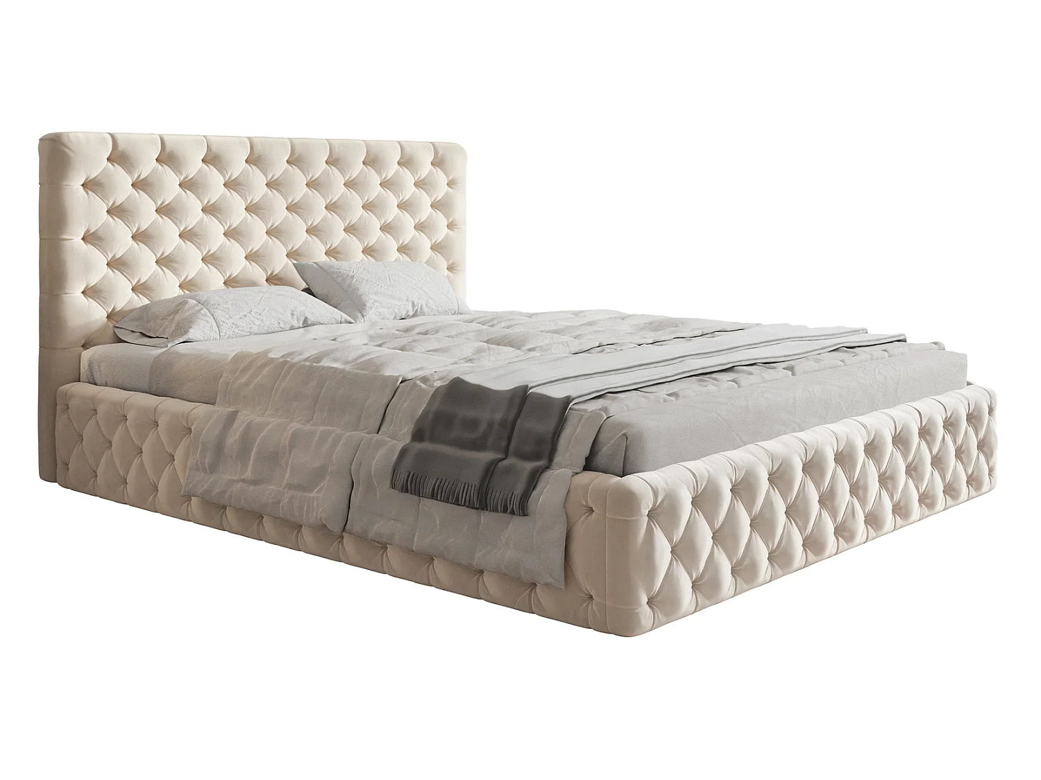Lit adulte 180x200 Furis - Lit double avec Rangment - Lit rembourré, lit chesterfield 140x200 - Velvet Beige (Amor Velvet 4304)