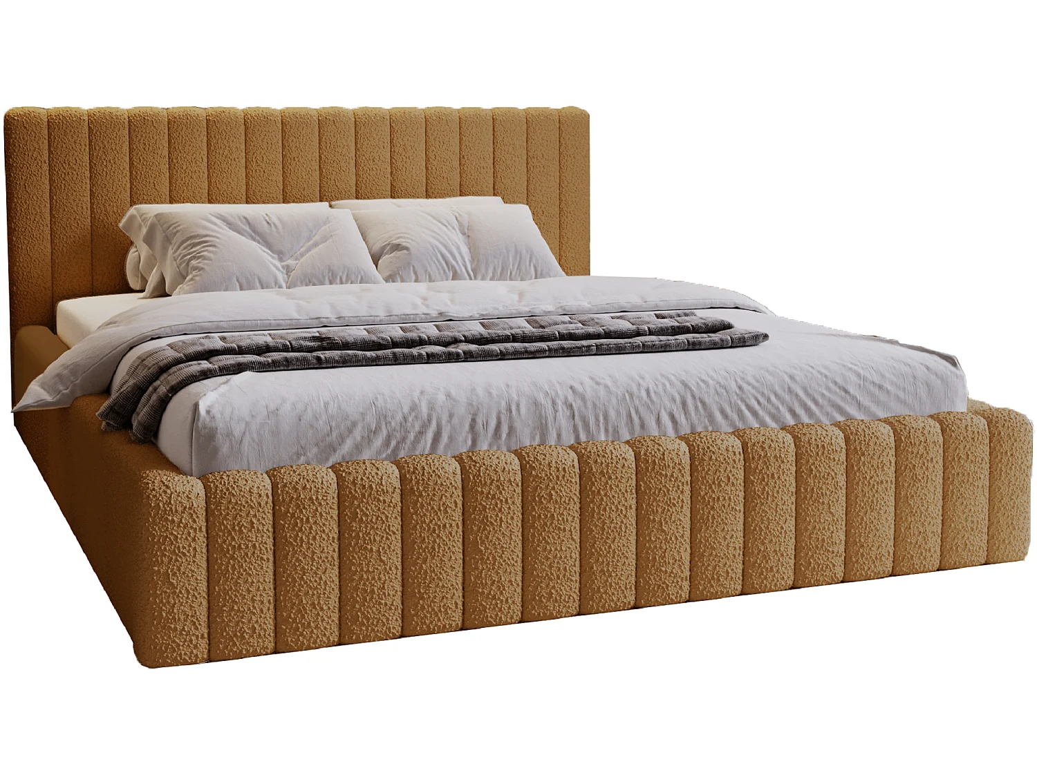 Emporius Lit Rembourré 200x200 cm Billo - lit double avec Rangement, Tête de Lit - Lit adulte, Chambre d'Adolescent - Bouclé Orange (Anthology 10)