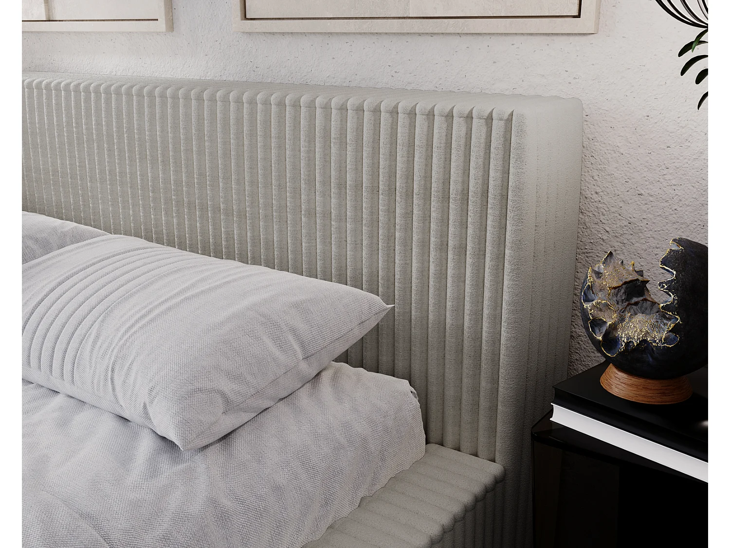 Emporius Lit avec cadre 140 x 200 Buffy - Lit capitonné avec Rangement, Tissu de fourrure, Gris clair (Vito 07)