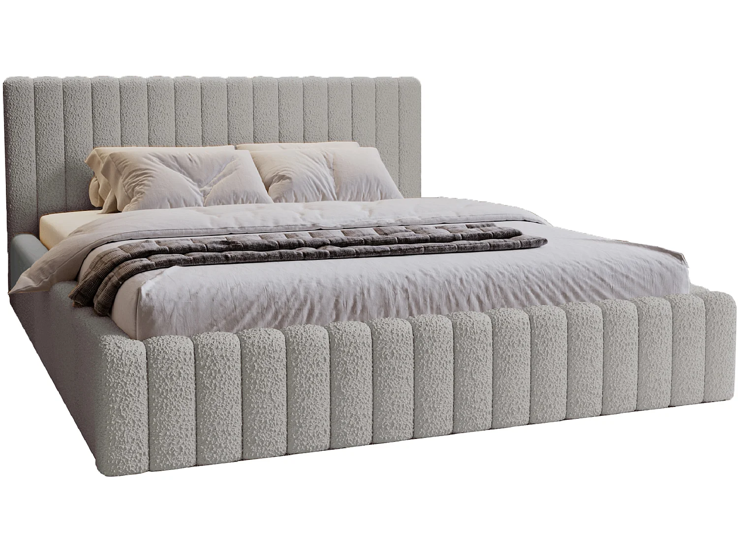 Emporius Lit Rembourré 180x200 cm Billo - lit double avec Rangement, Tête de Lit - Lit adulte, Chambre d'Adolescent - Bouclé Gris clair (Anthology 15)