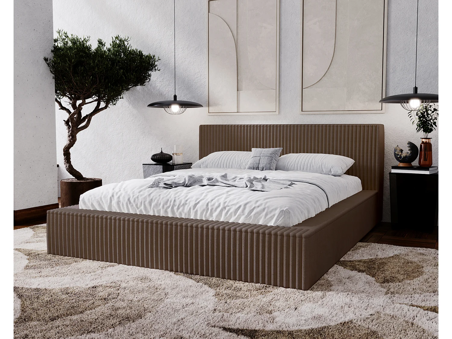 Emporius Lit avec cadre 180 x 200 Buffy - Lit capitonné avec Rangement, Tissu de fourrure, Brun (Vito 45)
