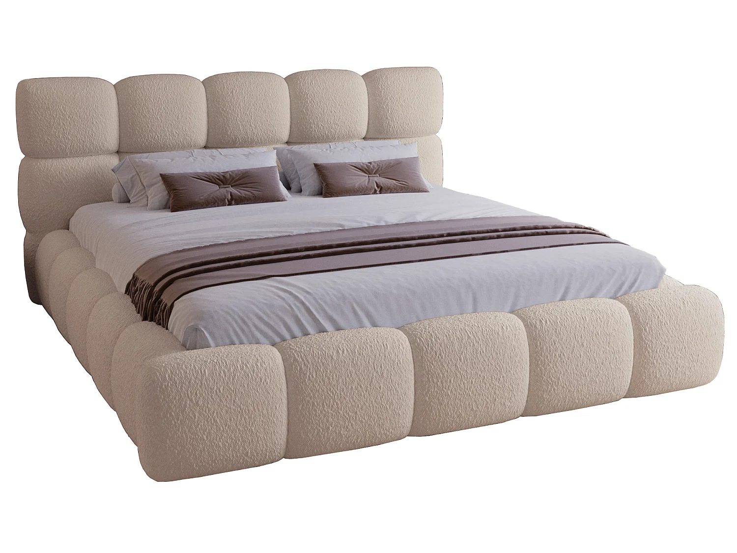 Lit rembourré 180x200 cm Lucca - lit coffre, bouclé, sommier - Beige (Lambi 6)