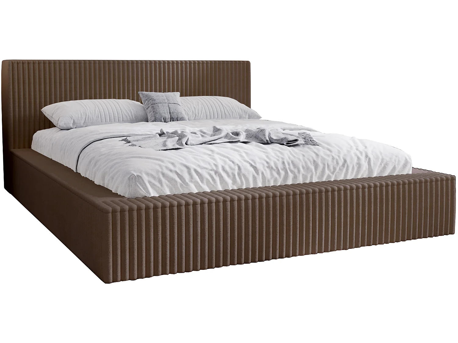 Emporius Lit avec cadre 160 x 200 Buffy - Lit capitonné avec Rangement, Tissu de fourrure, Brun (Vito 45)