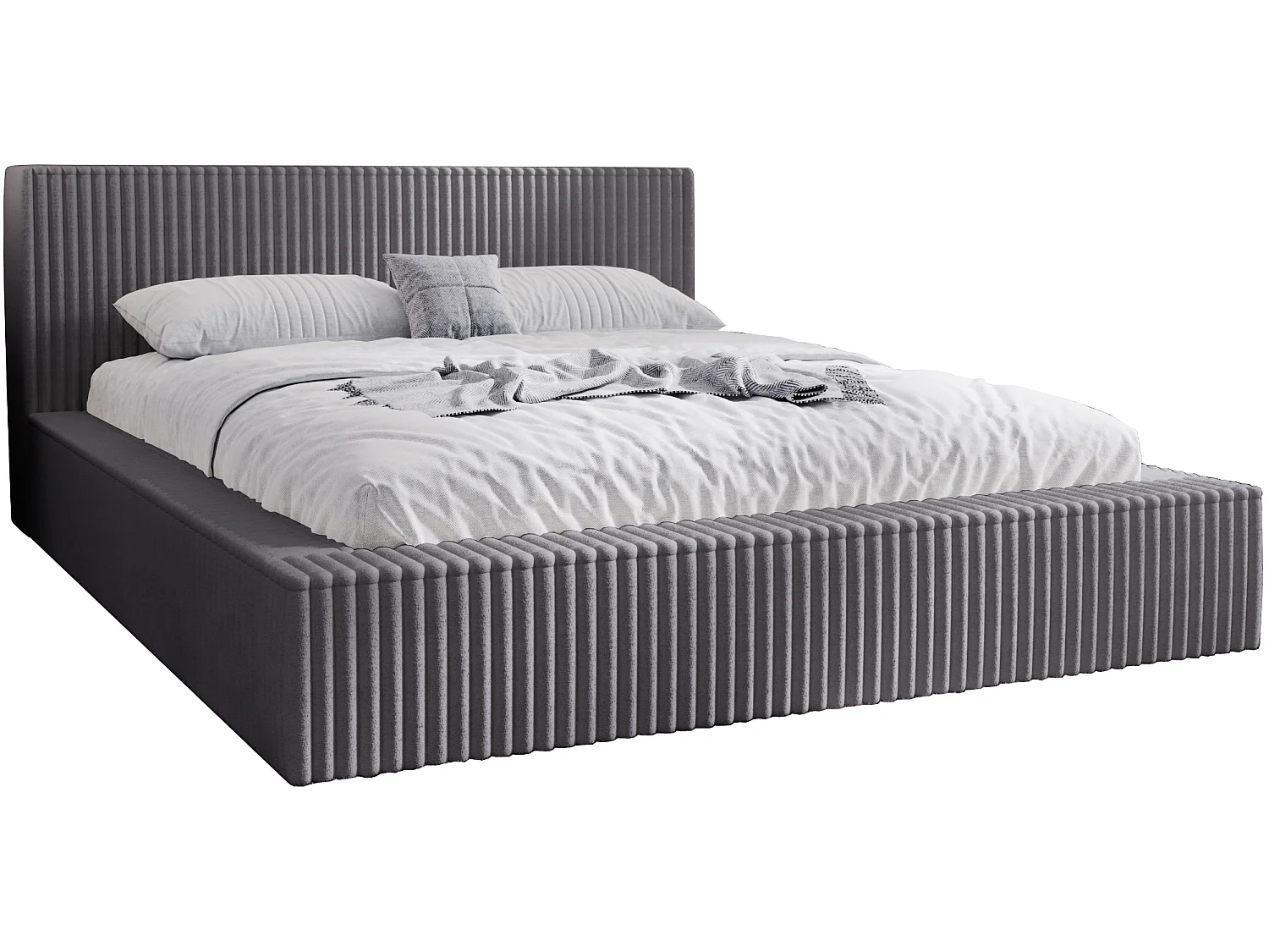 Emporius Lit avec cadre 200 x 200 Buffy - Lit capitonné avec Rangement, Tissu de fourrure, Gris foncé (Vito 18)