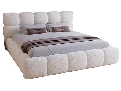 Lit rembourré 180x200 cm Lucca - lit coffre, bouclé, sommier - Crème (Lambi 1)