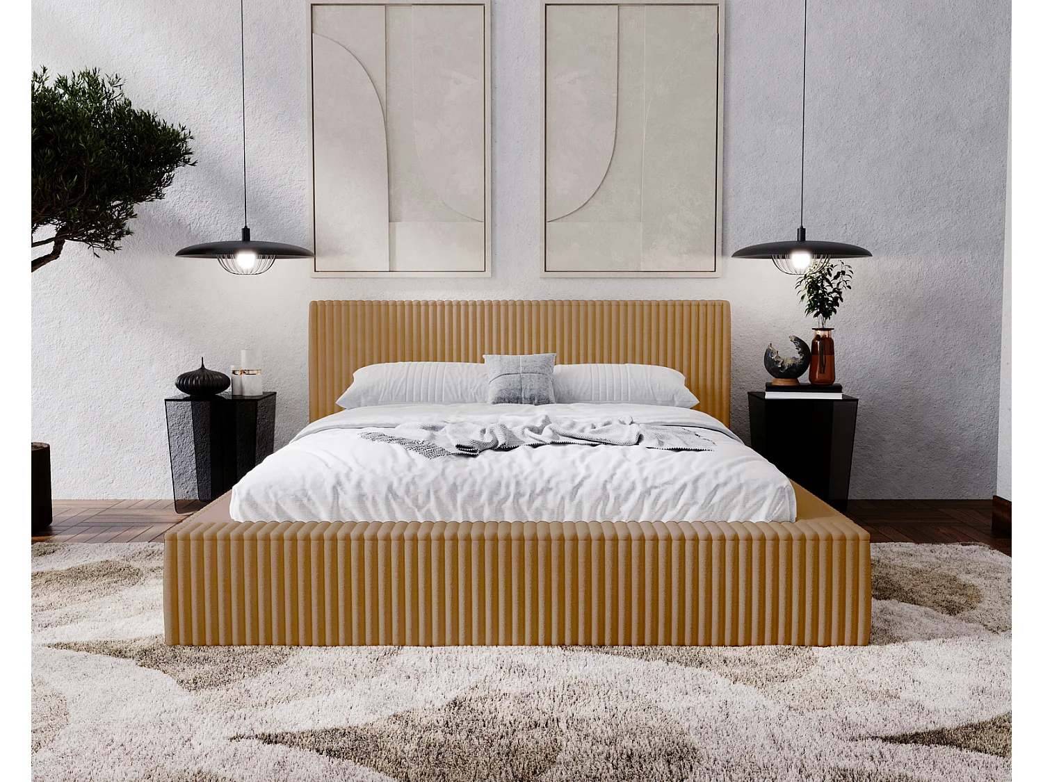 Emporius Lit avec cadre 180 x 200 Buffy - Lit capitonné avec Rangement, Tissu de fourrure, Orange (Vito 44)