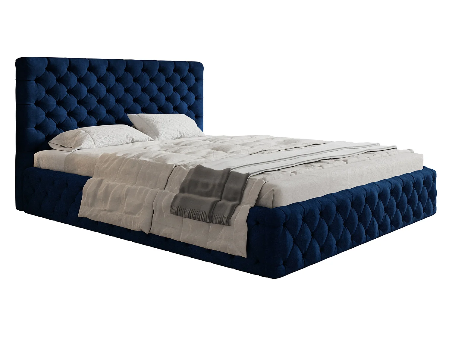 Lit adulte 160x200 Furis - Lit double avec Rangment - Lit rembourré, lit chesterfield 140x200 - Velvet Bleu (Kronos 09)