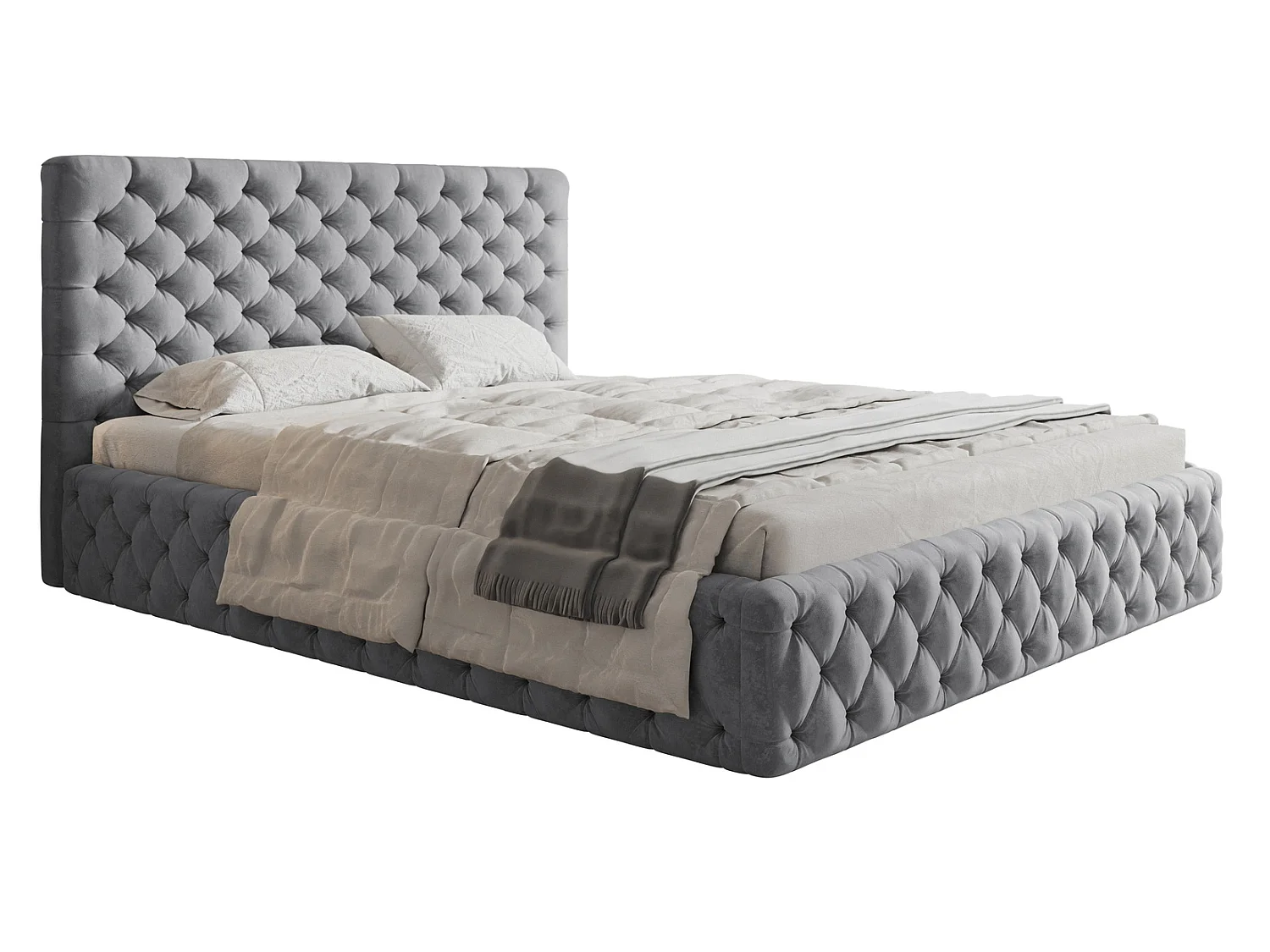 Lit adulte 180x200 Furis - Lit double avec Rangment - Lit rembourré, lit chesterfield 140x200 - Velvet Gris clair (Jasmine 90)