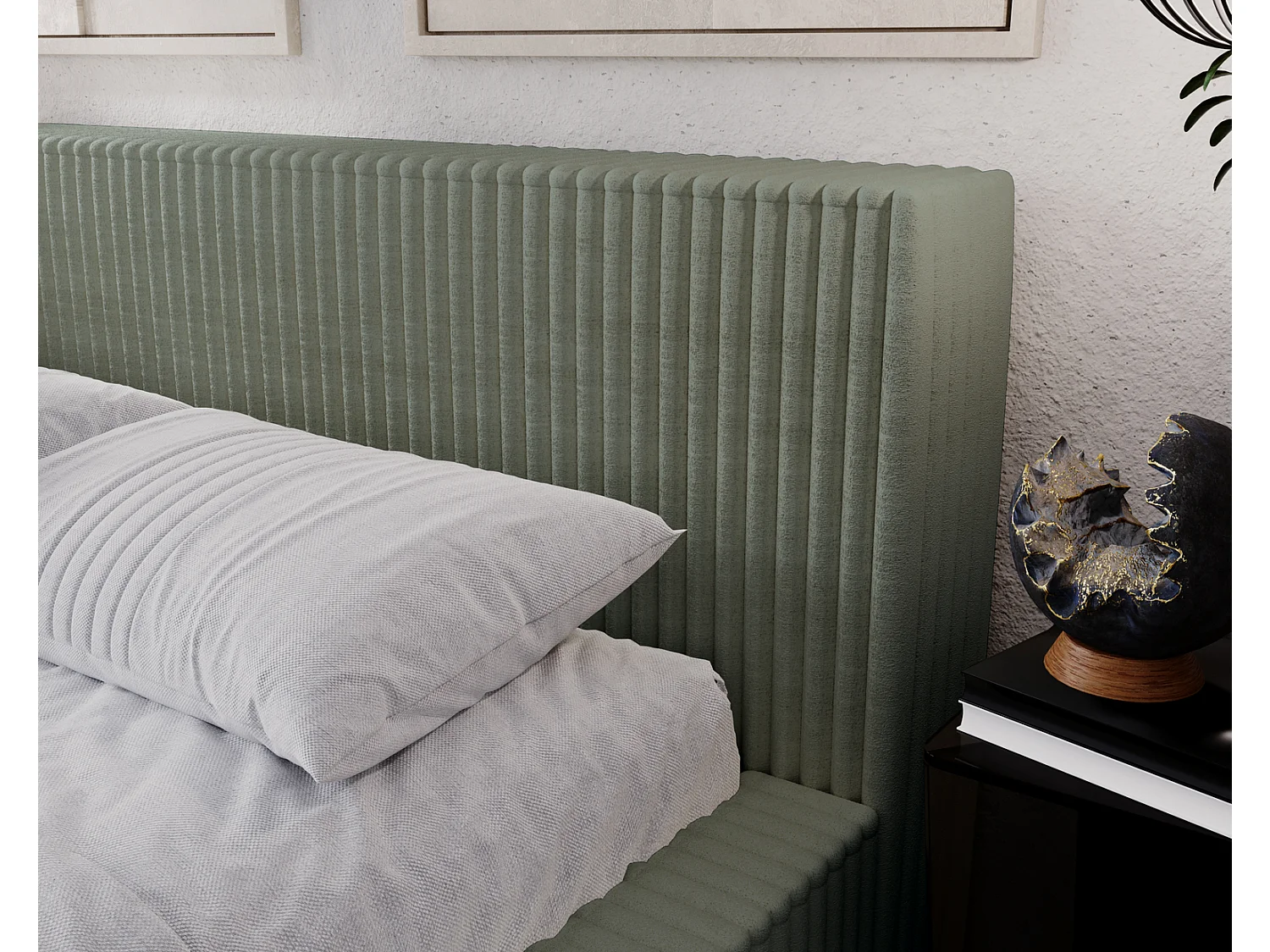 Emporius Lit avec cadre 160 x 200 Buffy - Lit capitonné avec Rangement, Tissu de fourrure, Vert (Vito 77)
