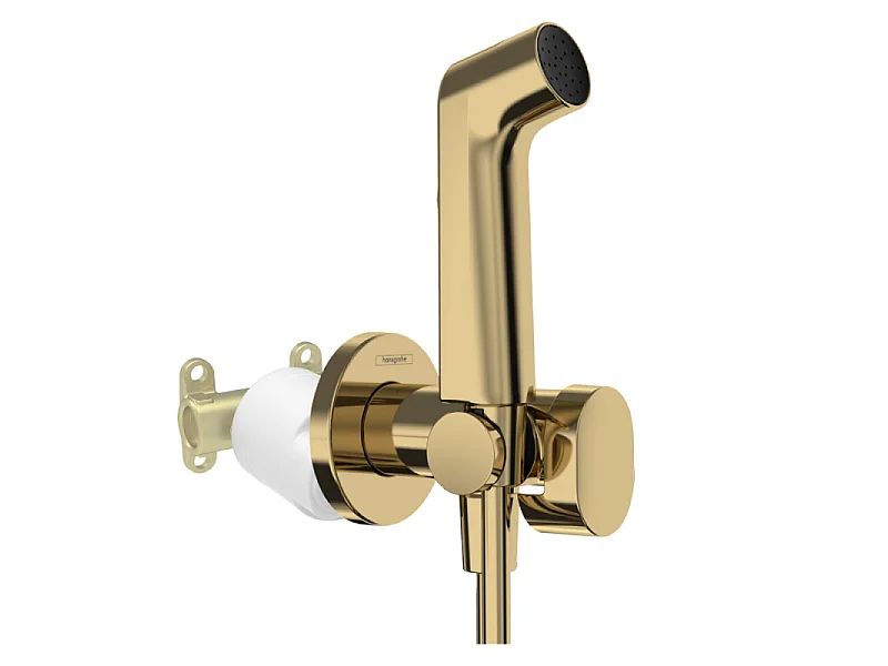 Douchette bidette HANSGROHE EcoSmart S avec robinet d'arret et corps d'encastrement Aspect doré poli