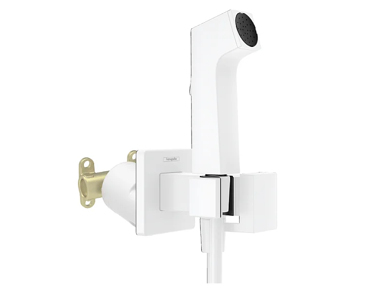 Douchette bidette HANSGROHE EcoSmart E avec robinet d'arret et corps d'encastrement Blanc mat