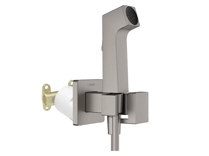 Douchette bidette HANSGROHE EcoSmart E avec robinet d'arret et corps d'encastrement Noir chromé brossé