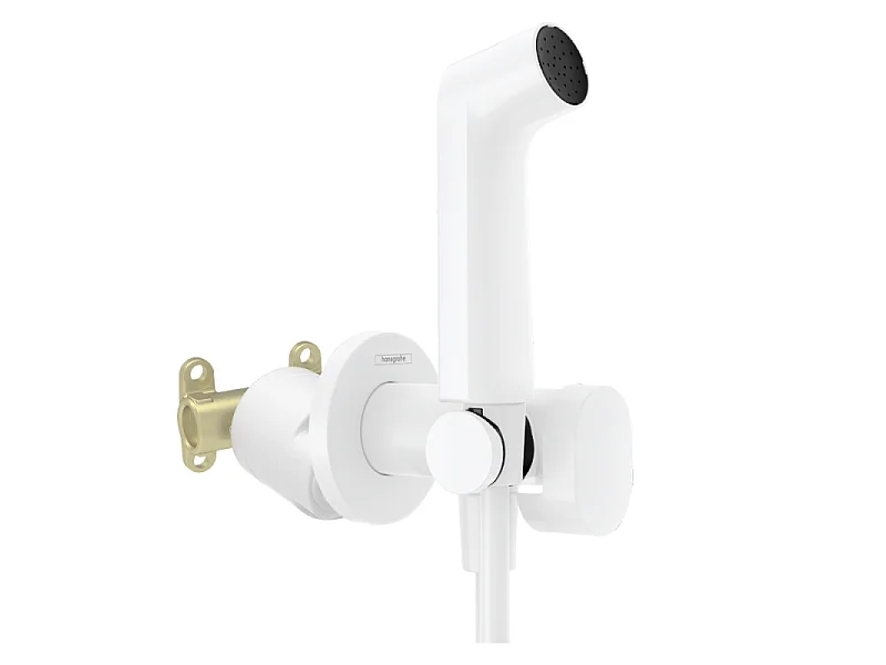 Douchette bidette HANSGROHE EcoSmart S avec robinet d'arret et corps d'encastrement Blanc mat