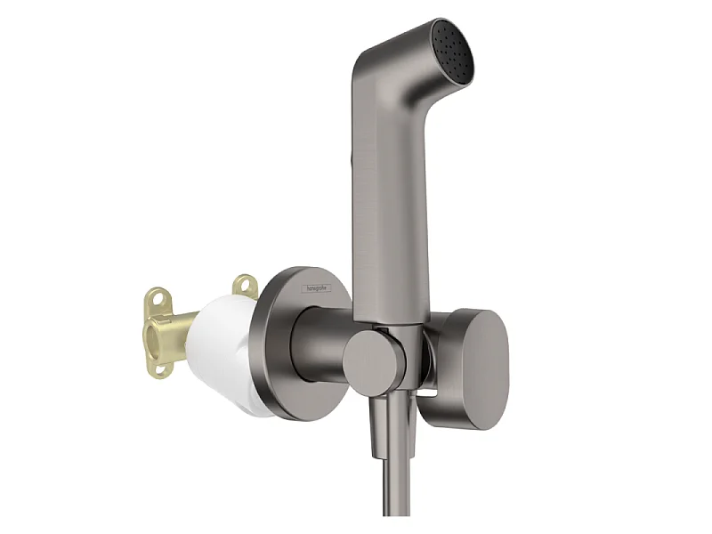 Douchette bidette HANSGROHE EcoSmart S avec robinet d'arret et corps d'encastrement Noir chromé brossé