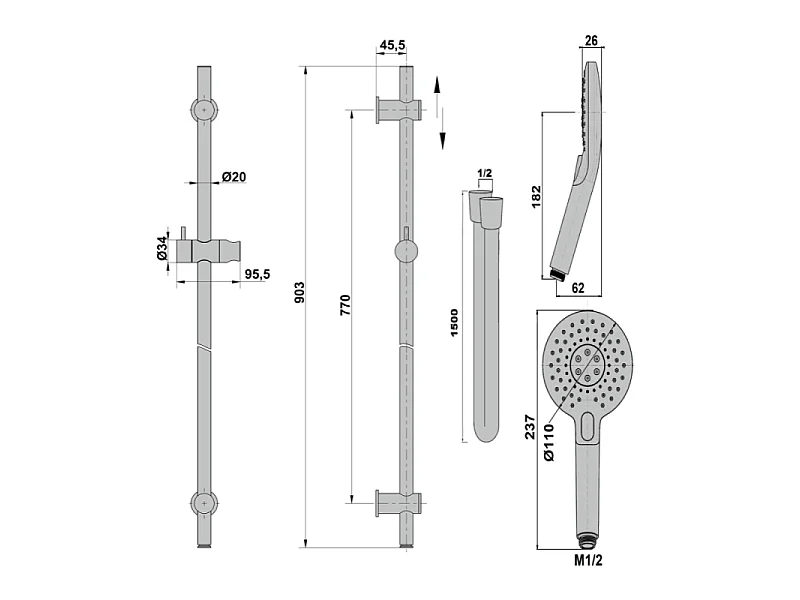 Ensemble de douche avec douchette 3 jets PAINI Jewel