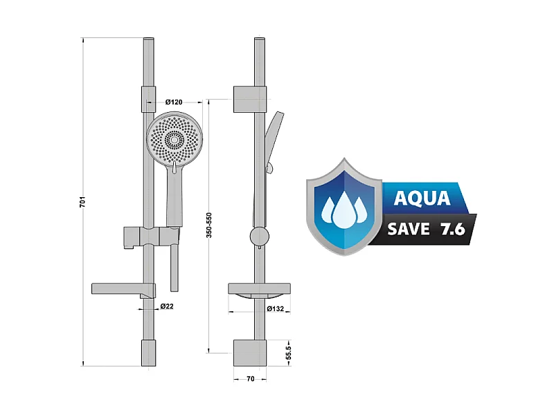Ensemble de douche avec douchette 3 jets PAINI Hydro + porte-savon