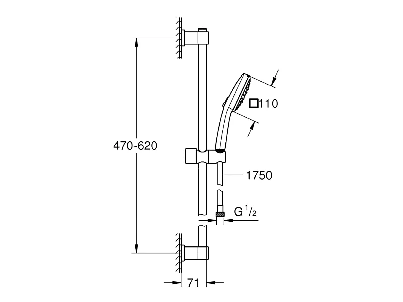Ensemble de douche avec barre sans mitigeur 3 jets GROHE Vitalio Comfort 110 Chromé