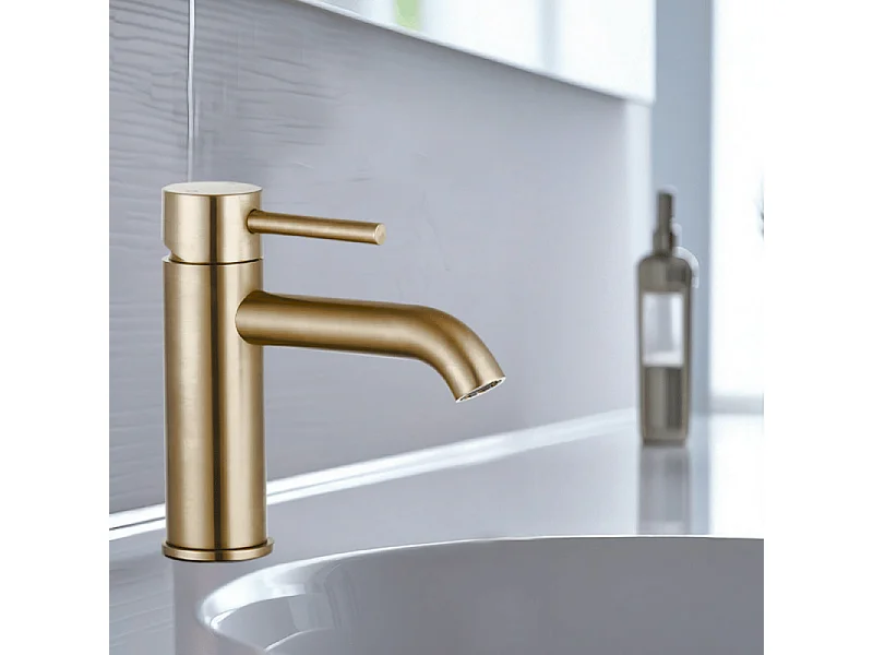 Mitigeur lavabo bec bas PAINI Ortence laiton brossé avec vidage clic clac