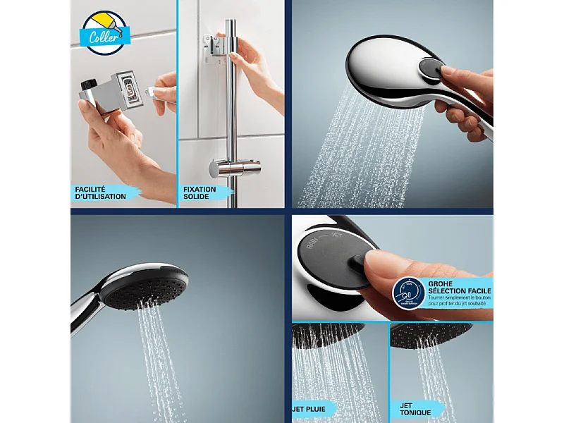 Ensemble de douche GROHE 34791001 Precision Feel mitigeur thermostatique pommeau 3 jets Chromé