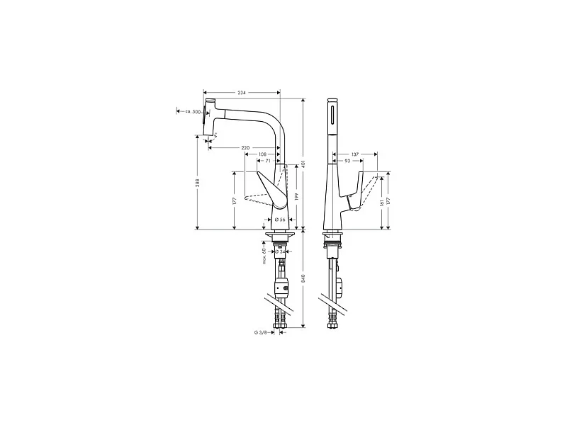 Robinet de cuisine avec douchette HANSGROHE Talis Select M51 300 2 jets chromé