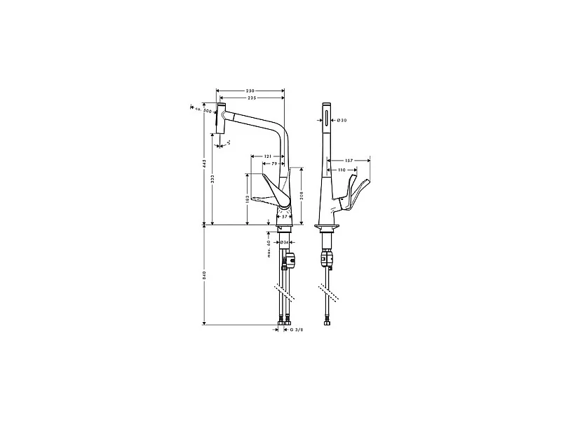 Robinet de cuisine avec douchette HANSGROHE Metris Select M71 320 2 jets aspect acier inox