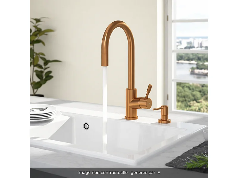 Robinet cuisine VILLEROY ET BOCH Umbrella flex + Distributeur de savon Bronze