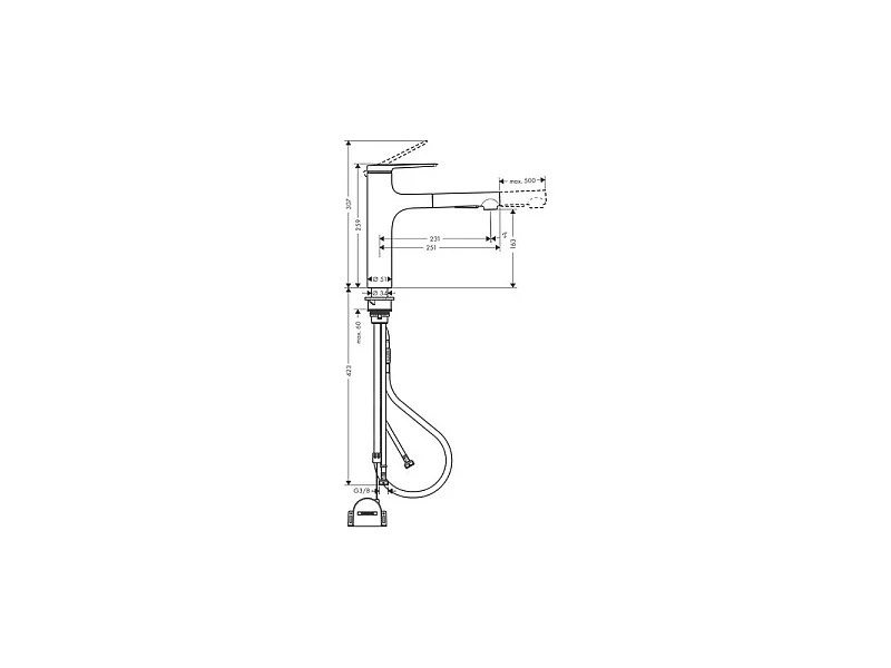 Robinet de cuisine avec douchette HANSGROHE Zesis M33 160 sBox 2 jets chromé