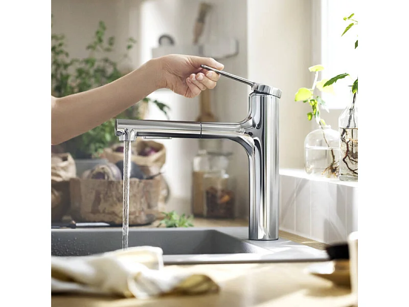 Robinet de cuisine avec douchette HANSGROHE Zesis M33 160 sBox 2 jets chromé