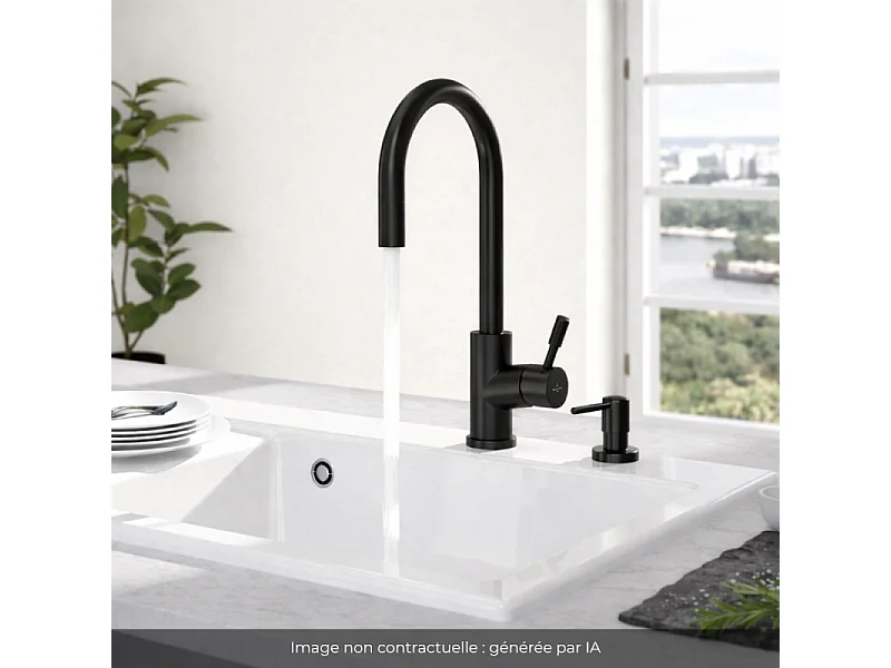 Robinet cuisine VILLEROY ET BOCH Umbrella flex + Distributeur de savon Noir mat