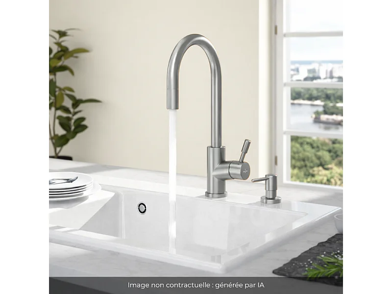 Robinet cuisine VILLEROY ET BOCH Umbrella flex + Distributeur de savon Acier massif