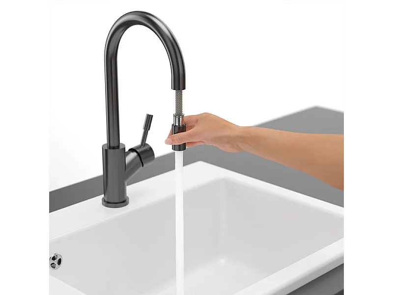 Robinet cuisine VILLEROY ET BOCH Umbrella flex + Distributeur de savon Anthracite