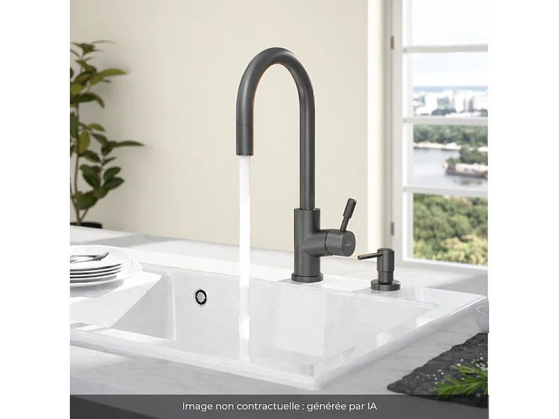 Robinet cuisine VILLEROY ET BOCH Umbrella flex + Distributeur de savon Anthracite