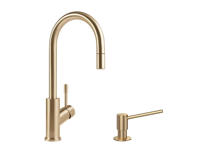 Robinet cuisine VILLEROY ET BOCH Umbrella flex + Distributeur de savon Or mat