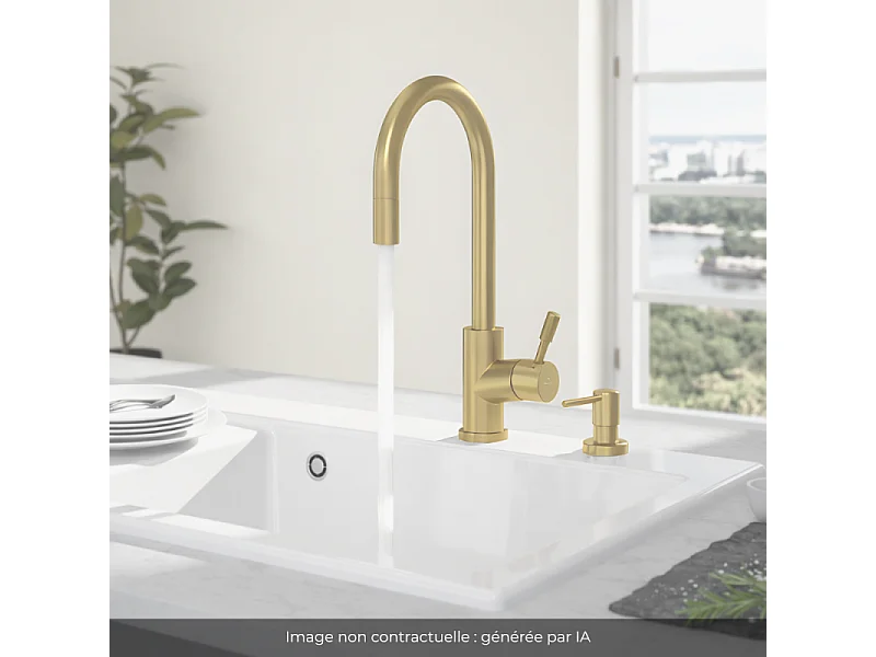 Robinet cuisine VILLEROY ET BOCH Umbrella flex + Distributeur de savon Or mat