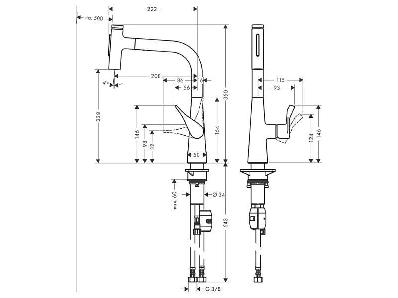 Robinet de cuisine avec douchette HANSGROHE Metris Select M71 2 jets chromé