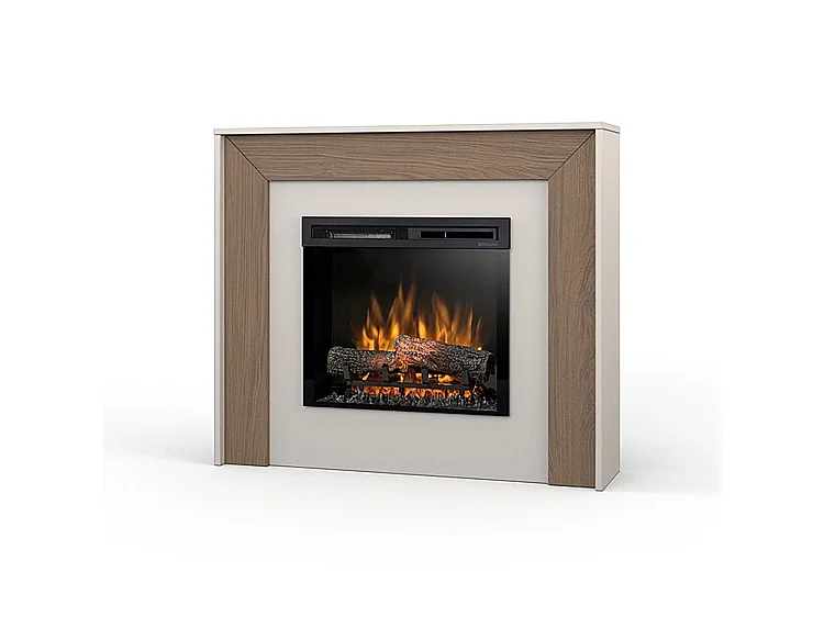ZUNI - Camino Elettrico Riscaldante Da Pavimento Autoportante a LED - 23" - 108,2 x 93,5 x 27,5  - Cashmere - Rovere
