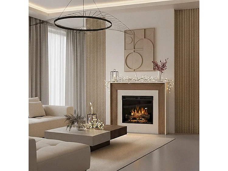 ZUNI - Camino Elettrico Riscaldante Da Pavimento Autoportante a LED - 23" - 108,2 x 93,5 x 27,5  - Cashmere - Rovere