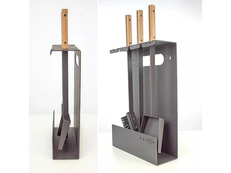 Ensemble d'ustensiles de cheminée 3 pièces en acier et bois - Set 3 L