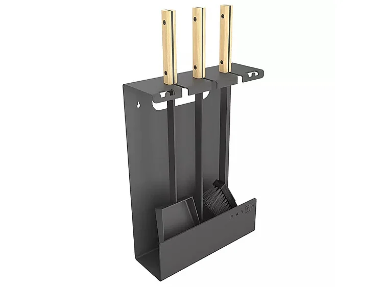 Ensemble d'ustensiles de cheminée 3 pièces en acier et bois - Set 3 L