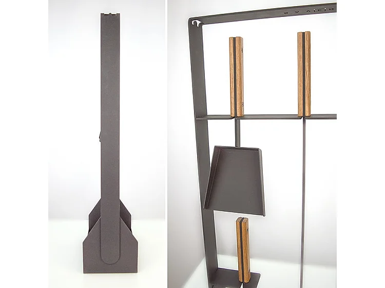 Ensemble d'ustensiles de cheminée 3 pièces en acier et bois - Set 5 SL