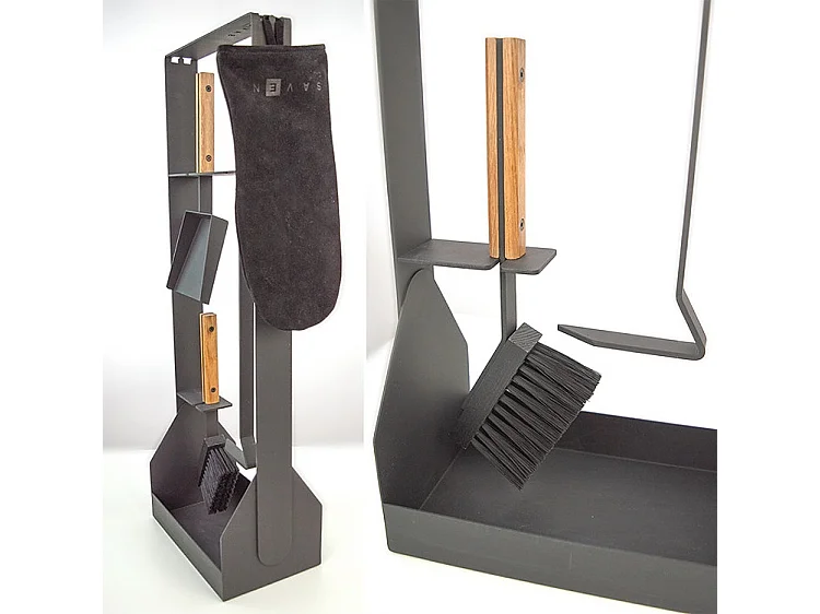 Ensemble d'ustensiles de cheminée 3 pièces en acier et bois - Set 5 SL