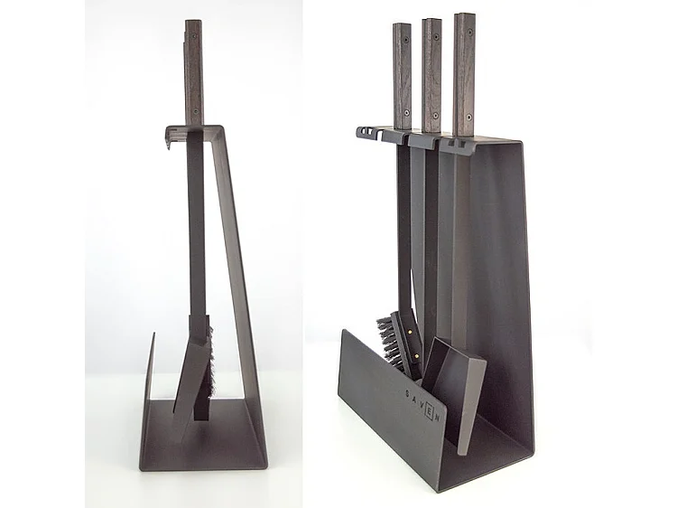Ensemble d'ustensiles de cheminée 3 pièces en acier et bois Noir - Set 4 L