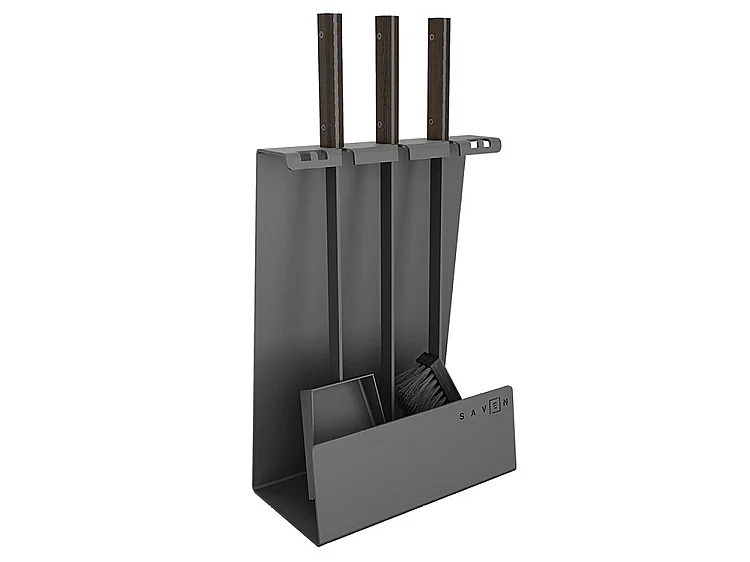 Ensemble d'ustensiles de cheminée 3 pièces en acier et bois Noir - Set 4 L