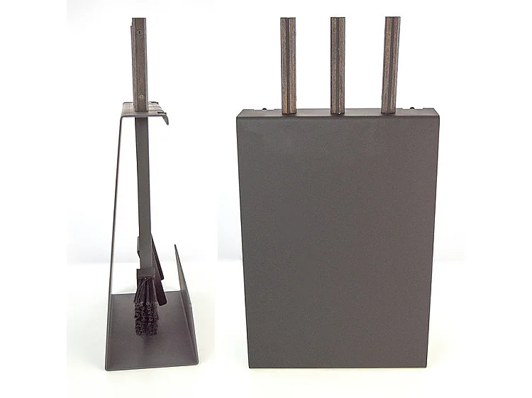 Ensemble d'ustensiles de cheminée 3 pièces en acier et bois Noir - Set 4 L