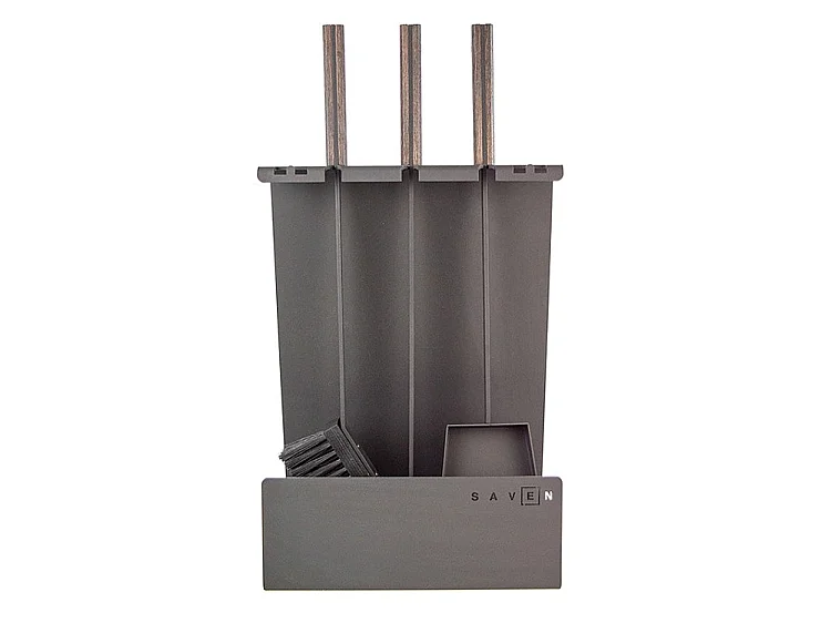 Ensemble d'ustensiles de cheminée 3 pièces en acier et bois Noir - Set 4 L