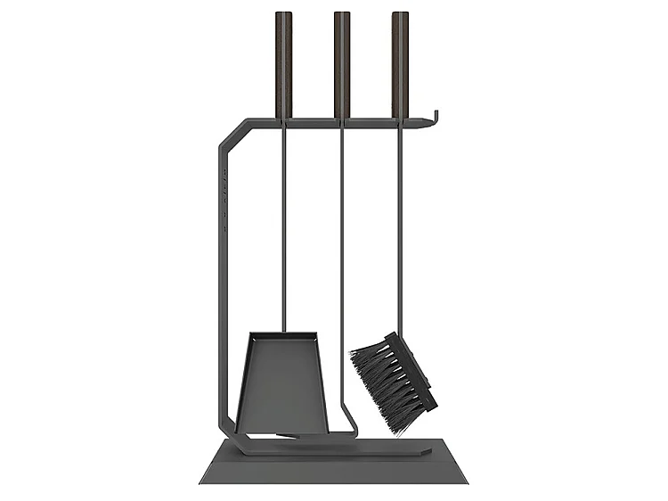 Ensemble d'ustensiles de cheminée 3 pièces en acier et bois Noir - Set 6 L