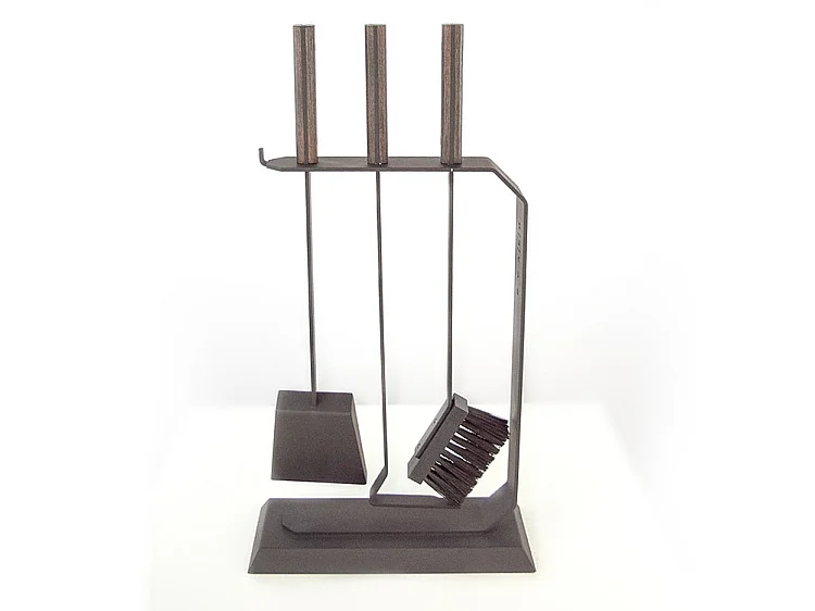 Ensemble d'ustensiles de cheminée 3 pièces en acier et bois Noir - Set 6 L