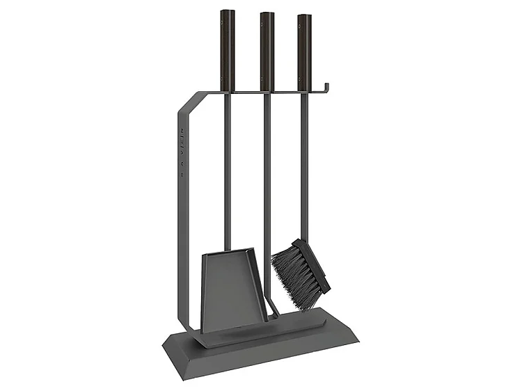 Ensemble d'ustensiles de cheminée 3 pièces en acier et bois Noir - Set 6 L
