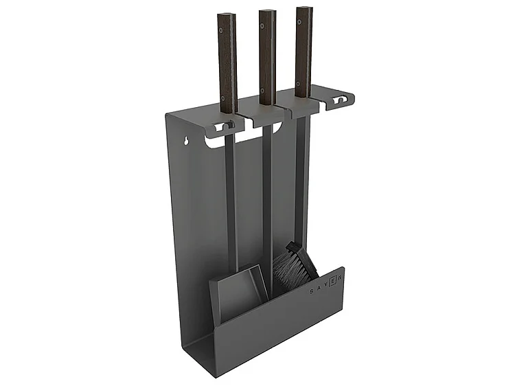 Ensemble d'ustensiles de cheminée 3 pièces en acier et bois Noir - Set 3 L