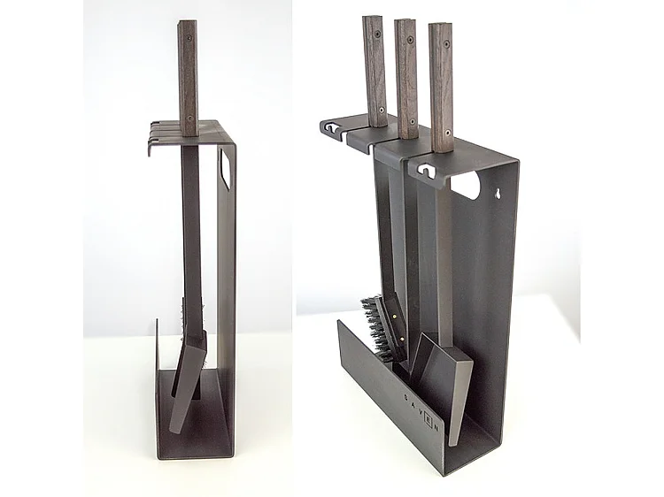 Ensemble d'ustensiles de cheminée 3 pièces en acier et bois Noir - Set 3 L